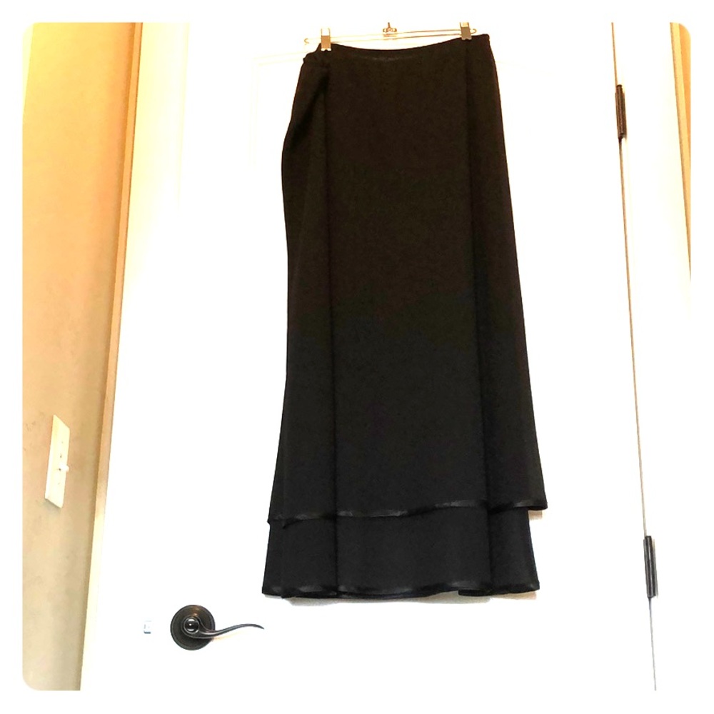 Black dressy long skirt with layered hem.